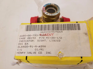 New Henry Valve Co. Moisture Indicator Sight Glass M1-30-1 M1-30-2 r12 r134a